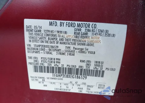 2014 Ford Taurus Sel from USA, damaged, VIN 1FAHP2E8XEG186529